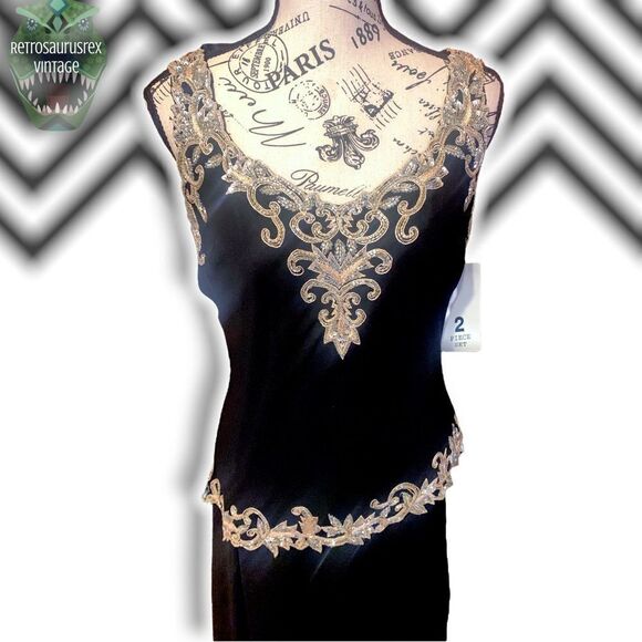 VINTAGE J’Kara 1990’s Beaded Chiffon Special Occasion Glam Gown & Jacket, Size 6 - Picture 4 of 9